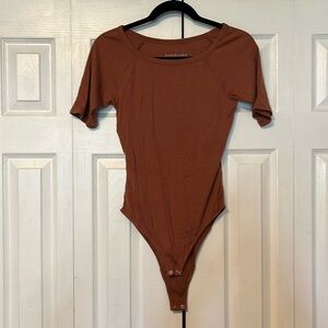 Everlane Super Soft Wide Ribbed Short Sleeve Bodysuit Sedona Burnt Spice Orange